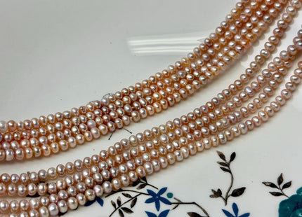 4-4.5 mm AA Natural Golden Peach Pink Button Pearl Freshwater Seed Pearl High Luster Beads 15 Inch Strand #P3564
