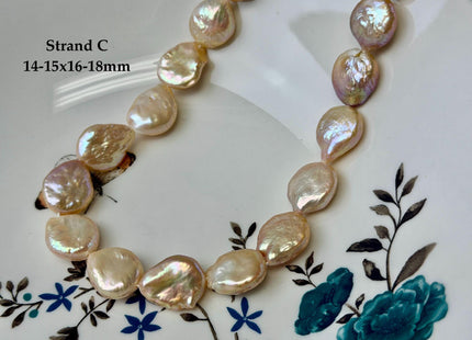 One-Of-A-Kind 14-15x16-24mm Natural Mauve Pink Golden Color Freshwater Round Tear Drop Coin Pearls High Luster Thick Coin Beads #P3566