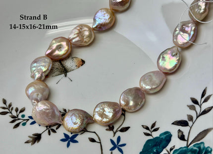 One-Of-A-Kind 14-15x16-24mm Natural Mauve Pink Golden Color Freshwater Round Tear Drop Coin Pearls High Luster Thick Coin Beads #P3566