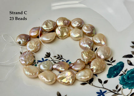 One-Of-A-Kind 14-15x16-24mm Natural Mauve Pink Golden Color Freshwater Round Tear Drop Coin Pearls High Luster Thick Coin Beads #P3566