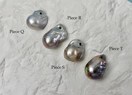 One-Of-A-Kind AAA Rare Pinkish Gray Baroque 2.2mm Hole Top Drilled High Luster Jumbo Size Pearl #P3574