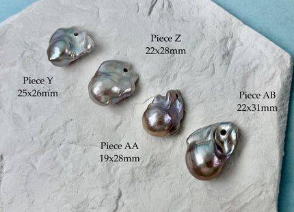 One-Of-A-Kind AAA Rare Pinkish Gray Baroque 2.2mm Hole Top Drilled High Luster Jumbo Size Pearl #P3574