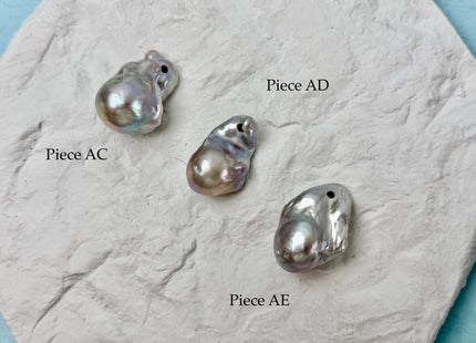 One-Of-A-Kind AAA Rare Pinkish Gray Baroque 2.2mm Hole Top Drilled High Luster Jumbo Size Pearl #P3574