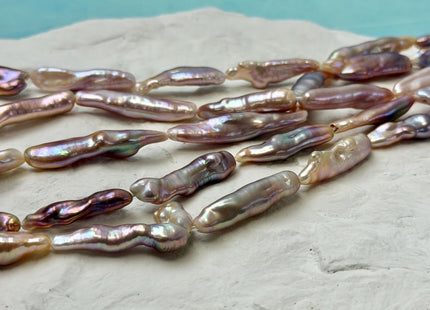 7-8x26-33 mm AAA Natural Mauve Peach Pink Biwa Stick Freshwater Pearl Beads Super High Luster Unique Keshi Stick Pearls #P3492
