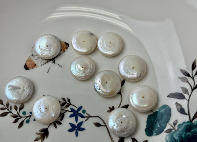 17-20 mm Large Rondelle Natural White Freshwater Coin Pearl Limited Edition Pearl Beads #P3493