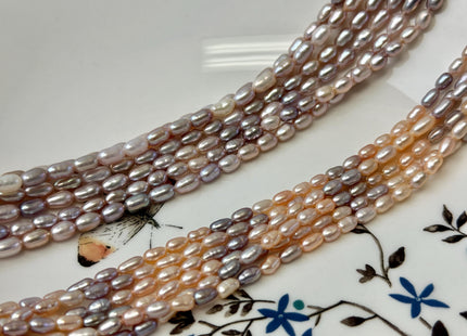3-4x5-7 mm AAA Natural Mixed Mauve Peach Pink Rice Freshwater Pearl High Luster Freshwater Pearls Beads #P3494