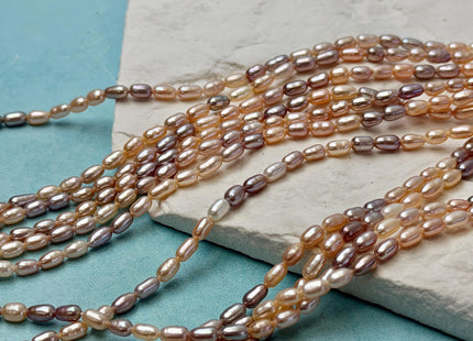 3-4x5-7 mm AAA Natural Mixed Mauve Peach Pink Rice Freshwater Pearl High Luster Freshwater Pearls Beads #P3494