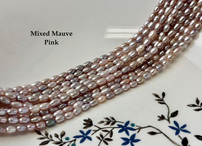 3-4x5-7 mm AAA Natural Mixed Mauve Peach Pink Rice Freshwater Pearl High Luster Freshwater Pearls Beads #P3494