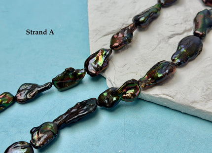 12-20x15-31 mm Green Metallic Peacock Color Jumbo Keshi Biwa Freshwater Pearls High Luster #P3496