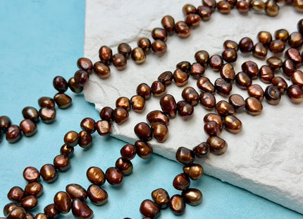 5-6x6-7 mm Copper Brown Gray Color Top Drilled Freshwater Nugget Pearls 15 Inches Strand #P3501