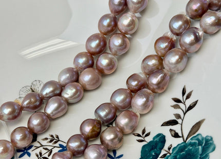12-14 mm AA Very Rare Natural Mauve Pink Freshwater Edison Baroque Pearls High Luster Large 2.1mm Hole Beads #P3568