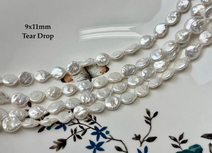 9x10-14 mm AA Natural White Oval/Tear Drop Coin Freshwater Pearl Beads High Luster Quality Cultured Freshwater Coin Pearls #P3500