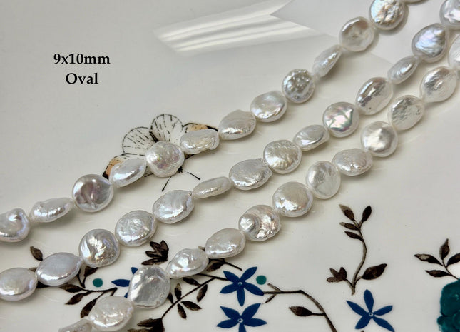 9x10-14 mm AA Natural White Oval/Tear Drop Coin Freshwater Pearl Beads High Luster Quality Cultured Freshwater Coin Pearls #P3500