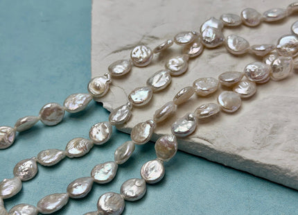 9x10-14 mm AA Natural White Oval/Tear Drop Coin Freshwater Pearl Beads High Luster Quality Cultured Freshwater Coin Pearls #P3500