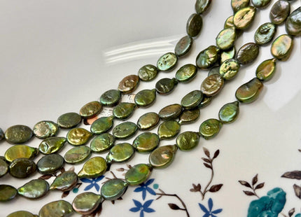 9-10x11-14 mm AA Olive Green Oval Freshwater Coin Pearls High Luster Pearls With Gold Sheen #P3505