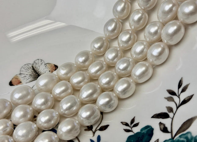 10-12x13-15 mm AAA Natural White Rice/Oval Freshwater Pearls Extra Shiny Freshwater Pearl 14-15 Beads #P3572