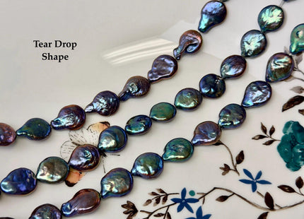 10-11 mm AA Blue Peacock Color Coin Freshwater Pearls High Luster Cultured Flat Round Tear Drop Coin Beads #P3579