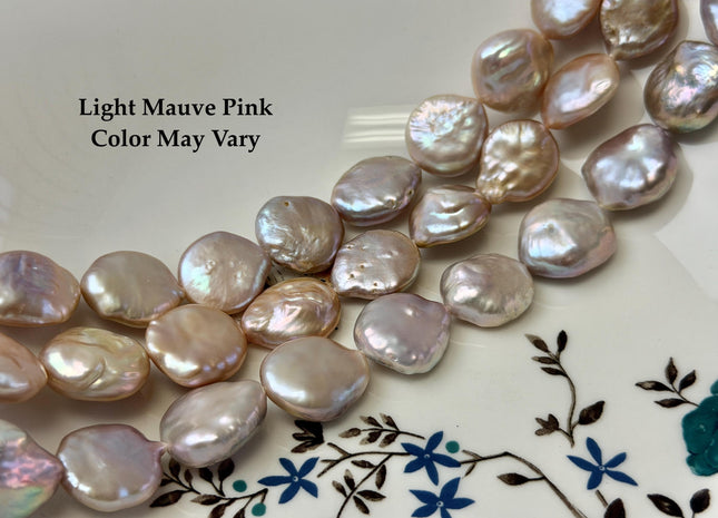 15-18 mm AAA Natural Mauve Pink Freshwater Large Thick Coin Pearls 19 Beads 15 Inch Strand #P3491
