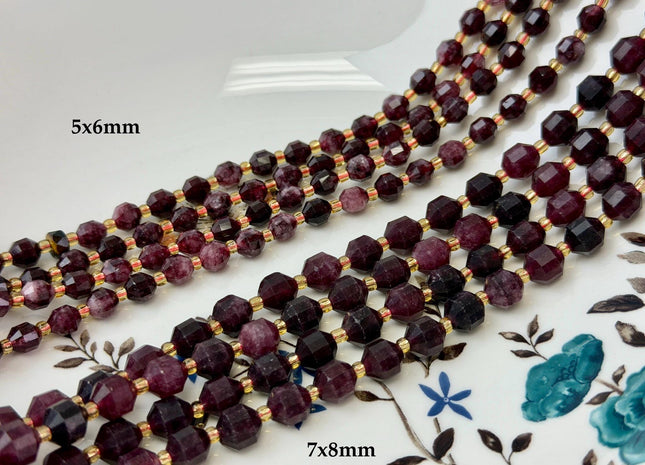 5x6mm 7x8mm Faceted Energy Prism Cut Garnet Gemstone Beads Genuine Double Terminated Points Red Garnet Beads 15.5 Inches 49 Pieces #3575