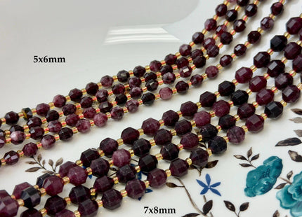 5x6mm 7x8mm Faceted Energy Prism Cut Garnet Gemstone Beads Genuine Double Terminated Points Red Garnet Beads 15.5 Inches 49 Pieces #3575