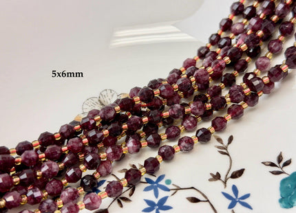 5x6mm 7x8mm Faceted Energy Prism Cut Garnet Gemstone Beads Genuine Double Terminated Points Red Garnet Beads 15.5 Inches 49 Pieces #3575