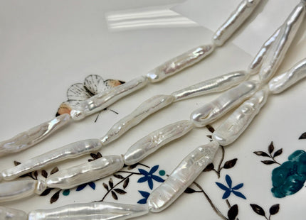 5-8x30-40 mm Natural White Biwa Stick Freshwater Pearls Natural White Long Stick Pearls 12-13 Beads #P3508