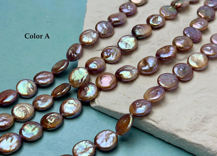 11-12 mm AA Natural Golden Mauve Pink Freshwater Round Coin Pearls With Gold Sheen 30 Beads 15 Inch Strand #P3506