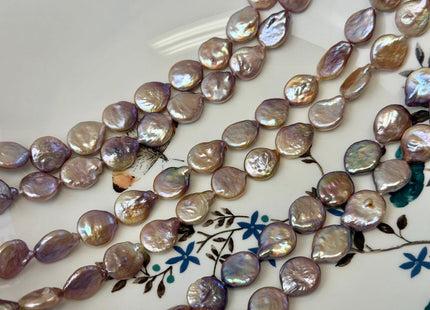 11-12 mm AA Natural Golden Mauve Pink Freshwater Tear Drop Coin Pearls With Gold Sheen 29 Beads 15 Inch Strand #P3509