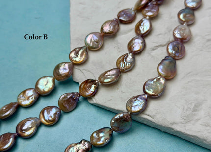 11-12 mm AA Natural Golden Mauve Pink Freshwater Tear Drop Coin Pearls With Gold Sheen 29 Beads 15 Inch Strand #P3509