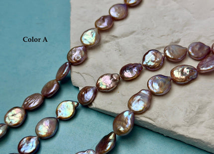 11-12 mm AA Natural Golden Mauve Pink Freshwater Tear Drop Coin Pearls With Gold Sheen 29 Beads 15 Inch Strand #P3509