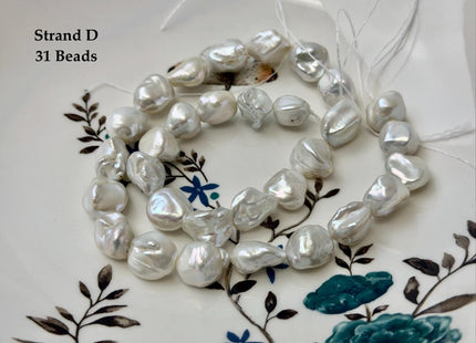 One-Of-A-Kind 9-13x10-19mm AAA Natural White Keshi Nugget Freshwater Pearls High Luster Keshi Nugget Beads #P3495