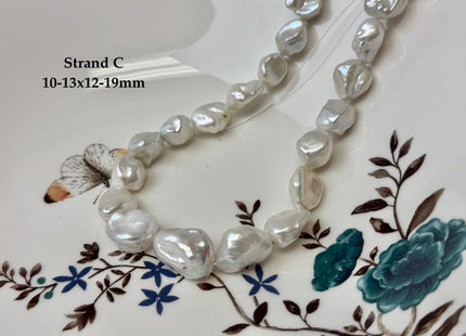 One-Of-A-Kind 9-13x10-19mm AAA Natural White Keshi Nugget Freshwater Pearls High Luster Keshi Nugget Beads #P3495