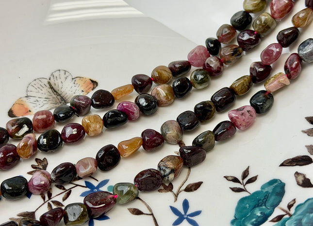 7x8-10 mm Tourmaline Pebble Nugget Gemstones 15.5 Inches Strand 47 Beads #4859