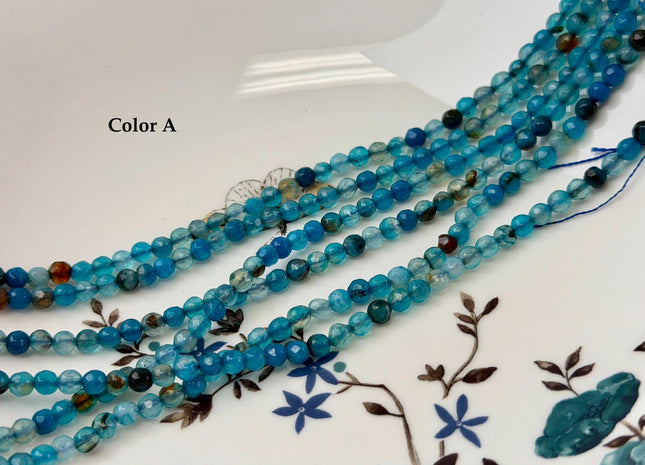 4mm Faceted Round Multi Blue Brown Agate Gemstone Beads 14 Inch Strand #4869