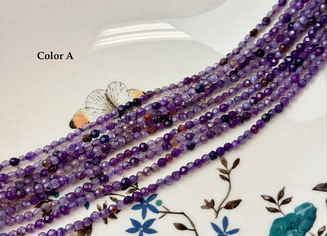 3.5 mm Faceted Round Multi Purple Brown Agate Gemstone Beads 15 Inch Strand #4870