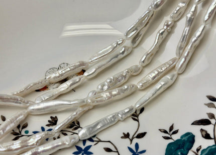 5-7x20-35 mm Natural White Biwa Stick Freshwater Pearls Genuine Natural White Long Stick Pearls 13-17 Beads #P2865
