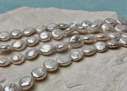 10-11 mm AA Natural White Coin Freshwater Pearl Beads High Luster Quality Cultured Freshwater Coin Pearls 32-35 Beads #P3511
