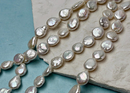 10-11 mm AA Natural White Coin Freshwater Pearl Beads High Luster Quality Cultured Freshwater Coin Pearls 32-35 Beads #P3511