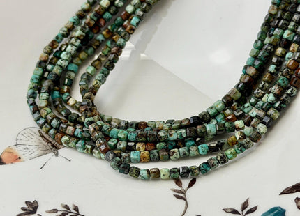 3x3 mm Micro Faceted Cube Dice Square Shape Multi Green Brown Color Africa Turquoise Beads 15.5 Inches 125 Beads #4872