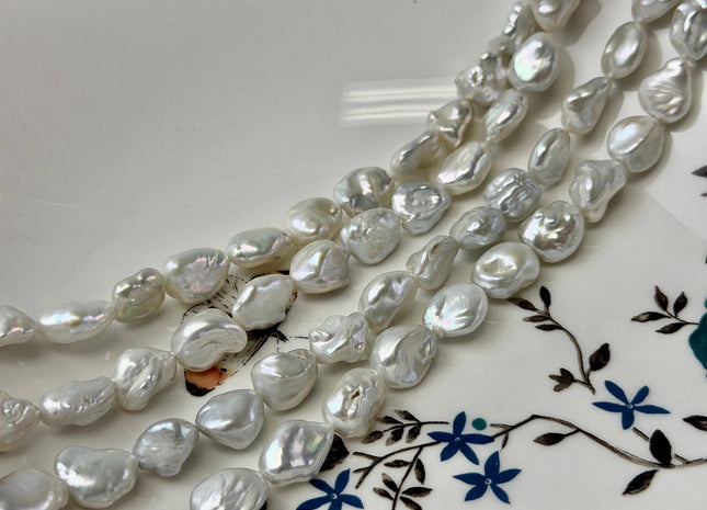 9-10x10-14 mm AAA Natural White Large Keshi Freshwater Pearls Nugget Shape Keshi Beads #P3512