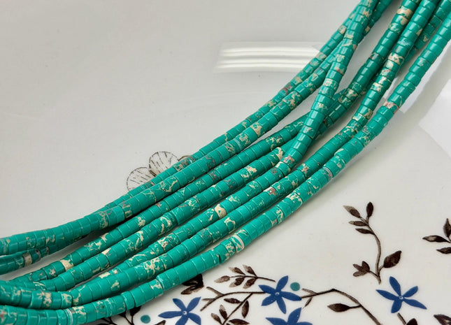 2x4mm Green Color Impression Jasper Heishi Rondelle Shape Genuine Natural Sea Sediment Jasper Discs Gemstone Beads 15.5 Inches Strand #3108