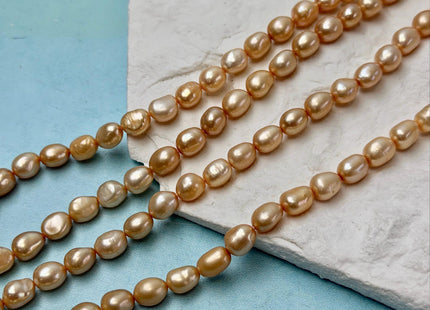 6-7x7-8 mm AAA Champagne Orange Color Freshwater Pearl Potato Rice Nugget Pearls Beads #P1833