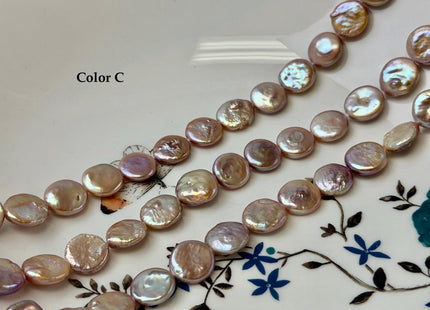 11-12 mm AA Natural Mauve Pink Freshwater Round Coin Pearls With Gold Sheen 31 Beads 15 Inch Strand #P3514