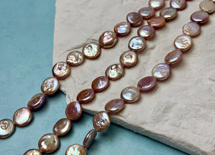 11-12 mm AA Natural Mauve Pink Freshwater Round Coin Pearls With Gold Sheen 31 Beads 15 Inch Strand #P3514