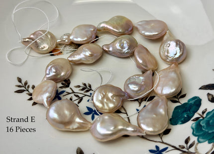 One-Of-A-Kind AA Natural Pink Baroque Jumbo Thick Coin Pearls 14.5 Inches Strand #P3502