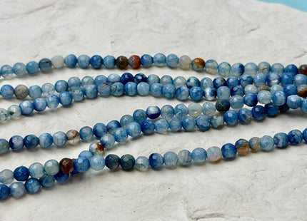 4mm Faceted Round Multi Blue Brown Agate Gemstone Beads 14.5 Inch Strand #2715