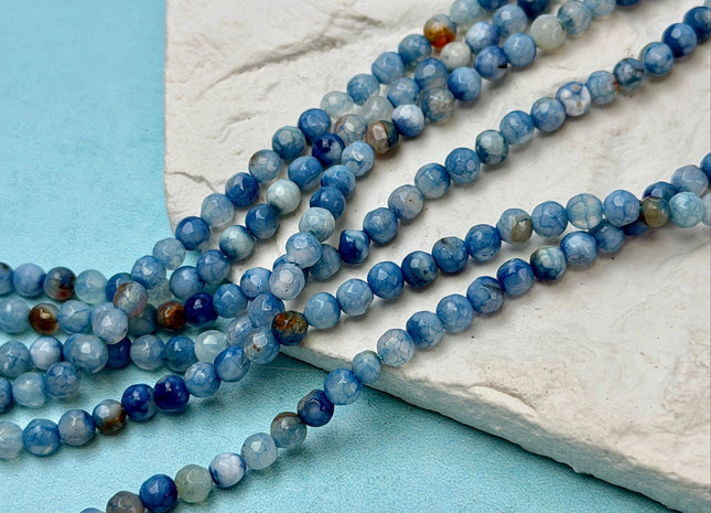 4mm Faceted Round Multi Blue Brown Agate Gemstone Beads 14.5 Inch Strand #2715
