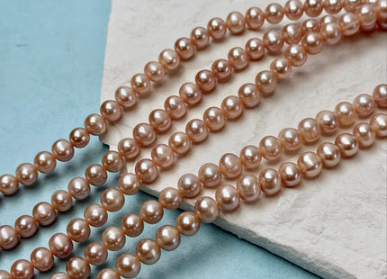 7-7.5 mm AA Natural Mauve Peach Pink Potato Freshwater Pearls High Luster 57 Beads #P3515