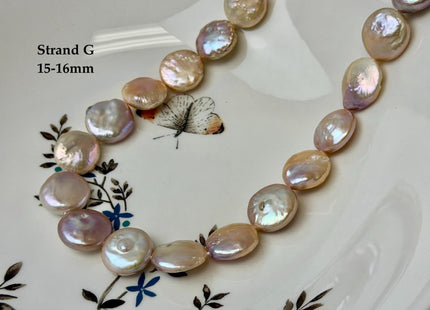 One-Of-A-Kind 15-18x18-28mm Natural Seaweed Mauve Pink Color Freshwater Coin Pearls High Luster Thick Coin Beads B Grade #P3516