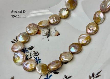 One-Of-A-Kind 15-18x18-28mm Natural Seaweed Mauve Pink Color Freshwater Coin Pearls High Luster Thick Coin Beads B Grade #P3516